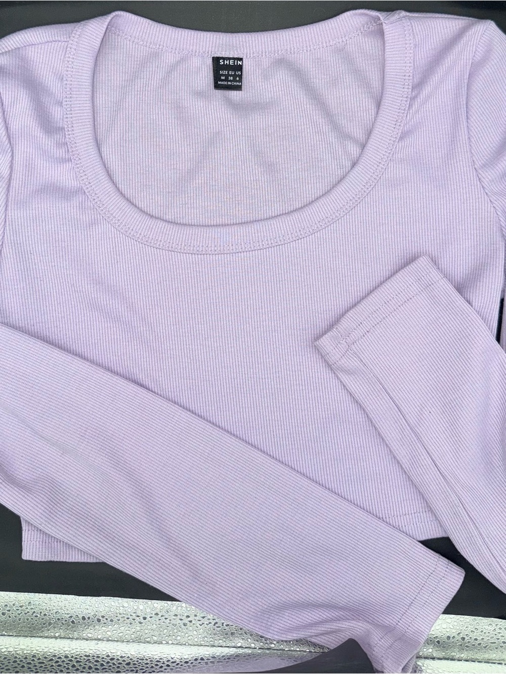 Light Lavender Ribbed Long Sleeve Crop Top